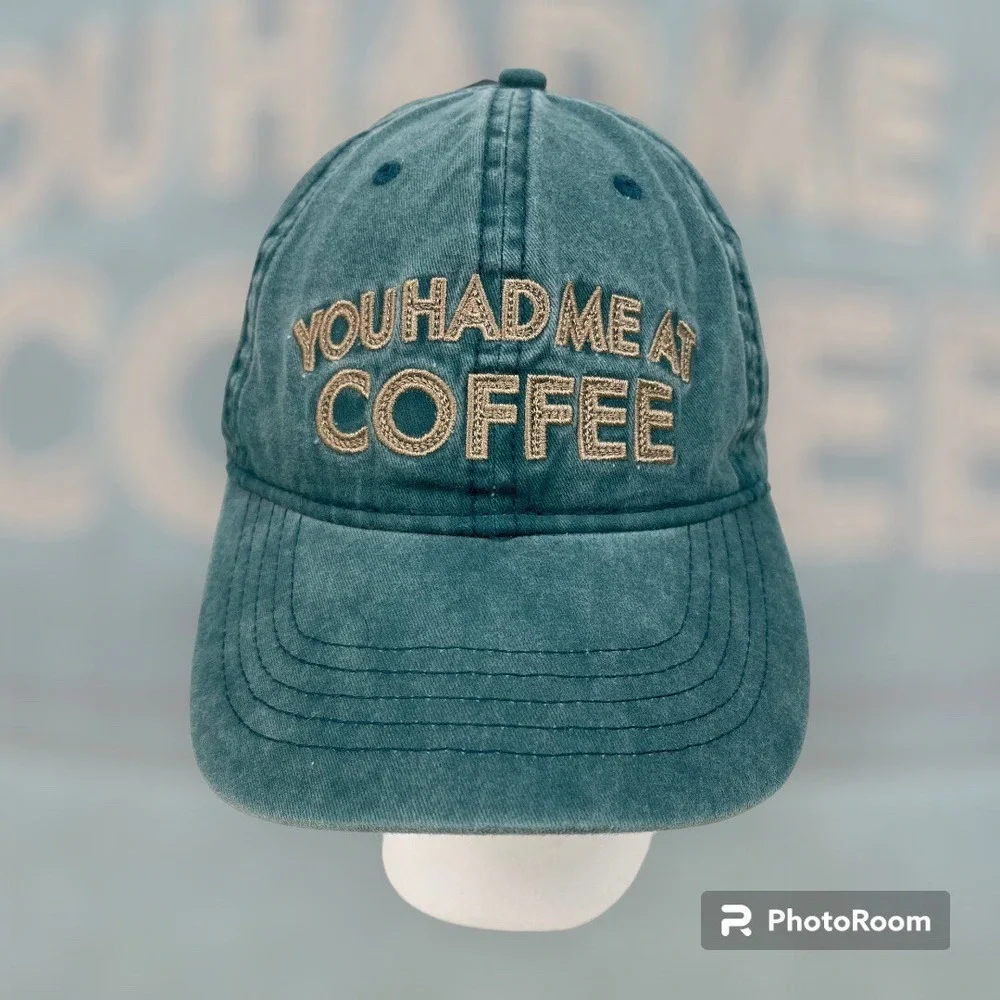 NWT TIME AND TRU LADIES BALL CAP HAT YOU HAD ME AT COFFEE ONE SIZE GREEN - Picture 1 of 5